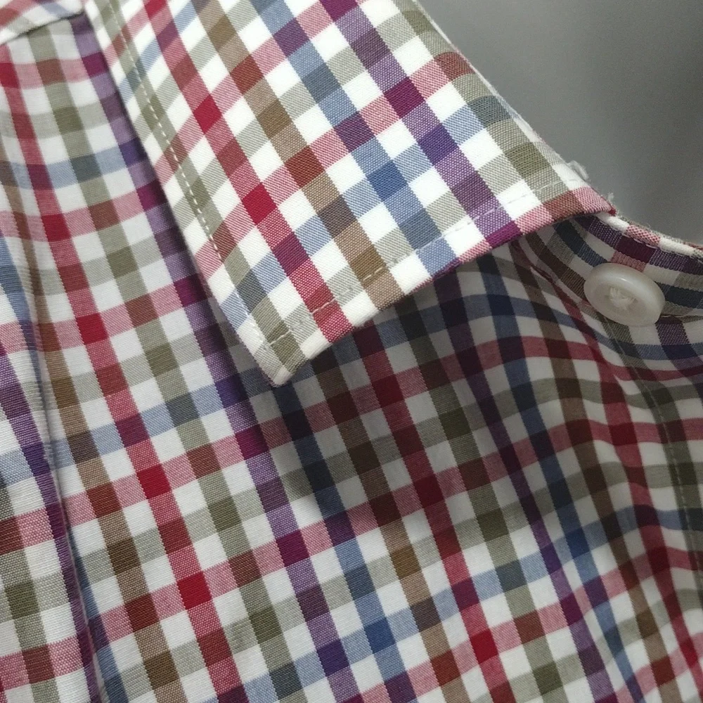 J. Crew mens purple, blue, green and brown plaid shirt. Large. 16 - 16.5 neck